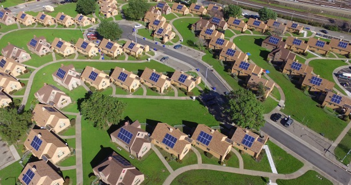 An aerial shot of a neighborhood in the community of Richmond, CA