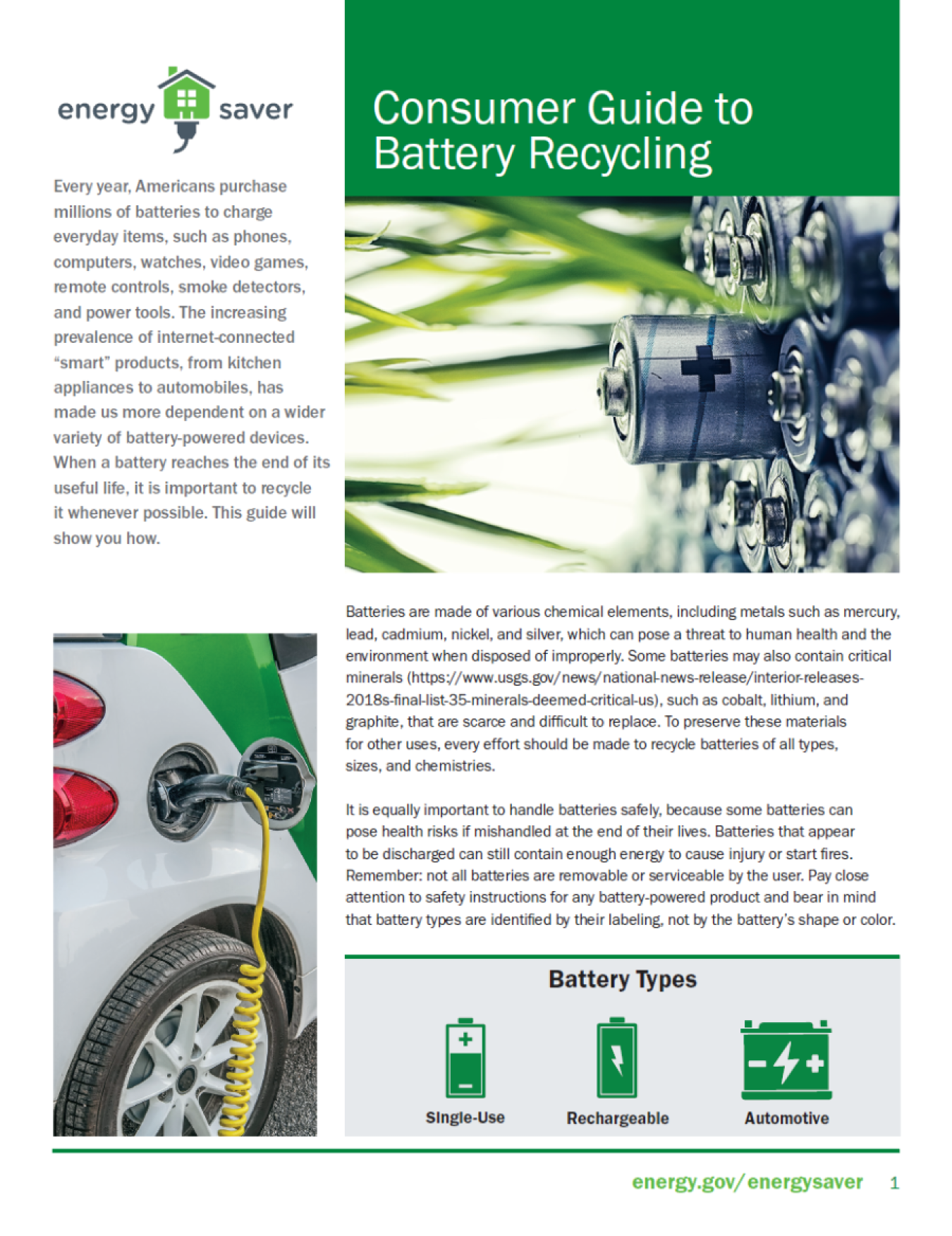 Thumbnail of the Consumer Guide to Battery Recycling Fact Sheet.