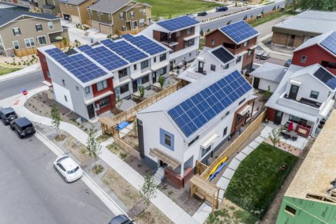 Overhead shot of the homes of the Geos neighborhood.