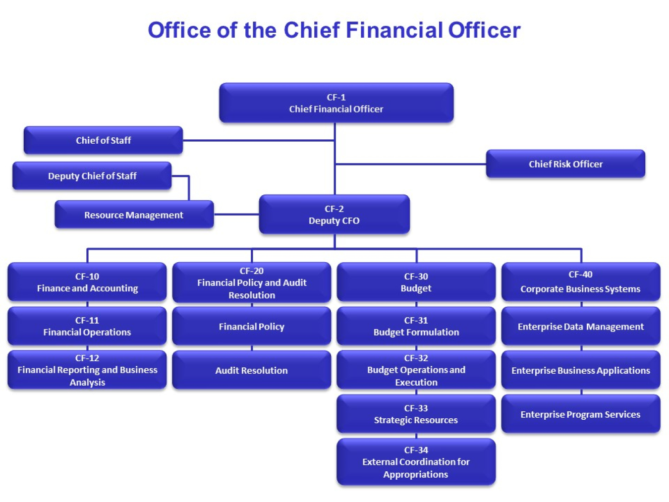 Organization chart for the Office of the Chief Financial Officer