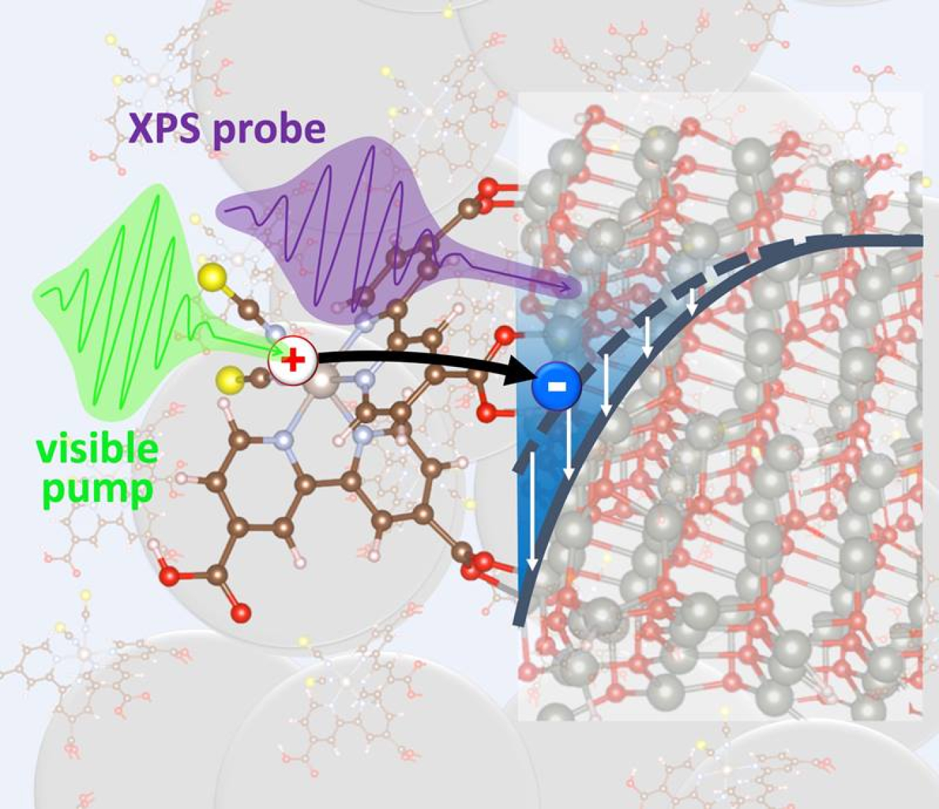 Visible laser pulses excite electrons in molecules attached to a nanoparticle substrate. Short X-ray pulses follow the electrons along their round trip between the molecules and the nanoparticles to show when, where, and why electrons move or get stuck.