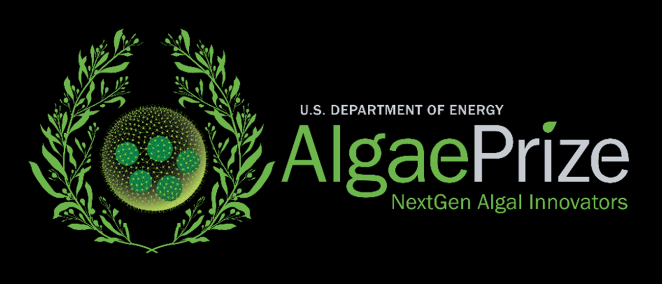 : U.S. Department of Energy AlgaePrize merchandise-friendly logo with NextGen Algal Innovators tagline.