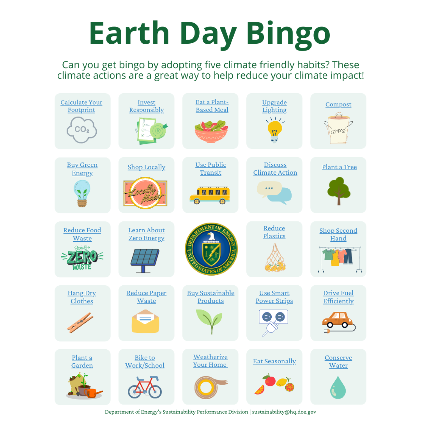 Earth Day Bingo game by EHSS