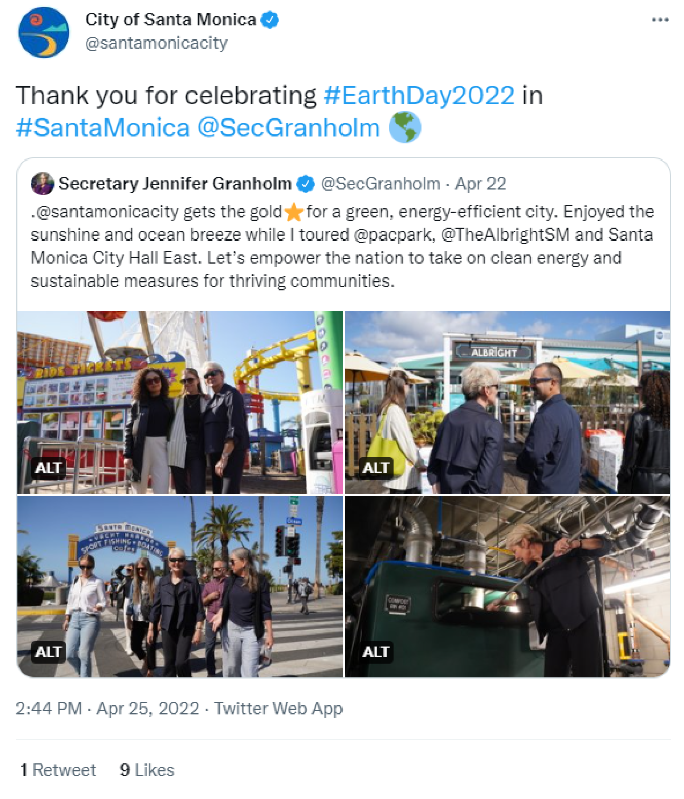 City of Santa Monica: Thank you for celebrating #EarthDay2022 in #SantaMonica @SecGranholm ?