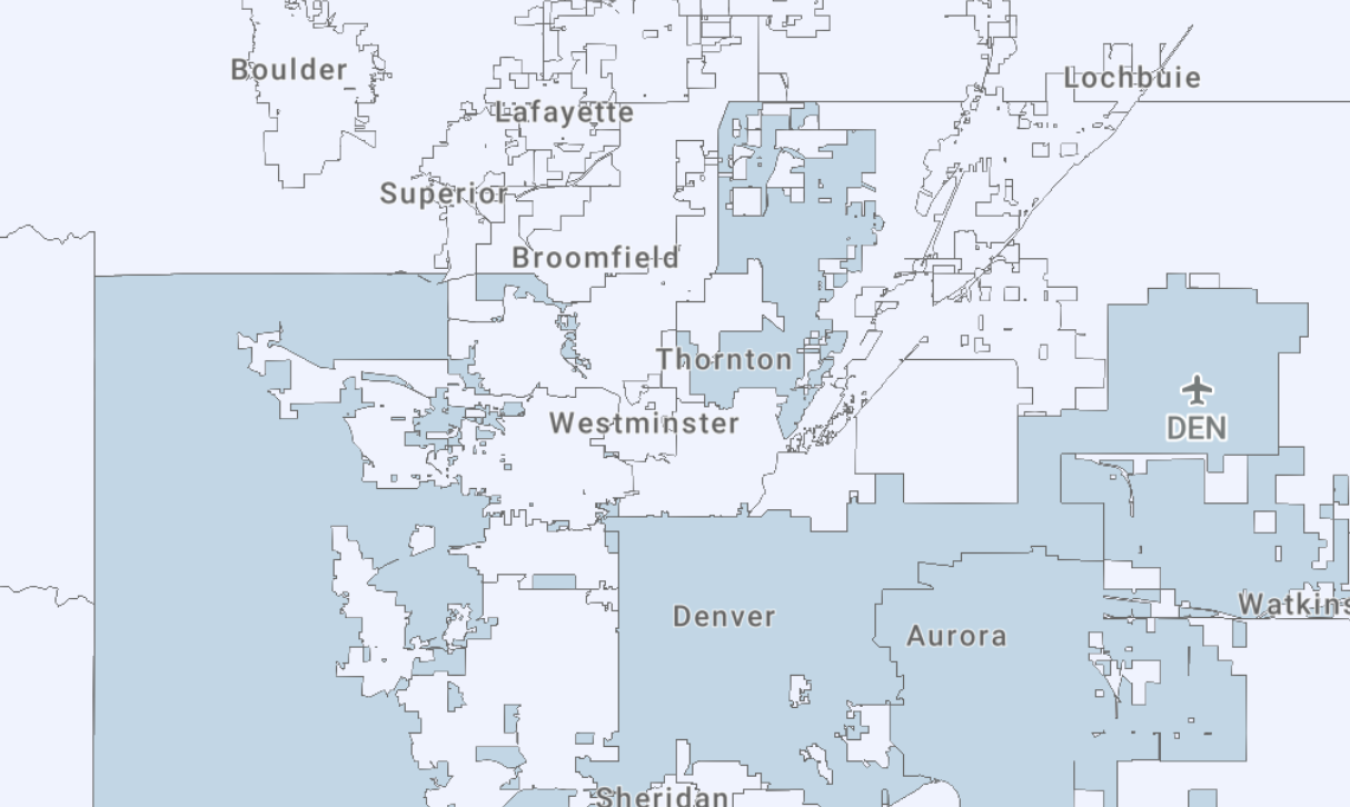 Screenshot of the SolarTrace interactive map of solar permit and interconnection requirements in the Denver, CO, area.