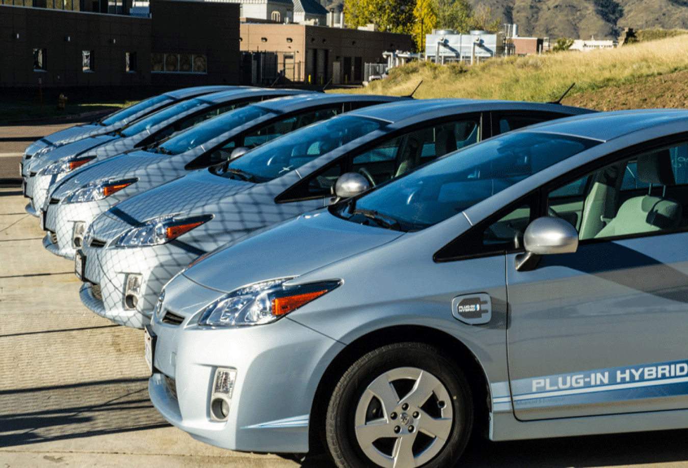 A line of cars.