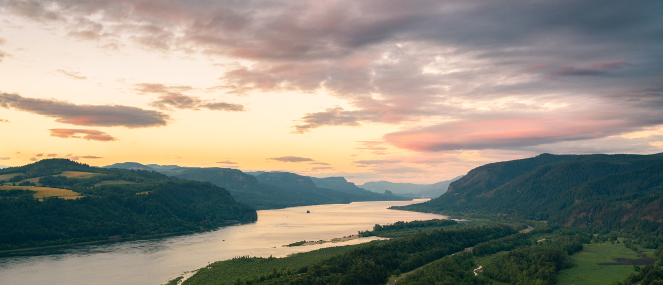 Columbia river gorge at sunset indicating a roadmap