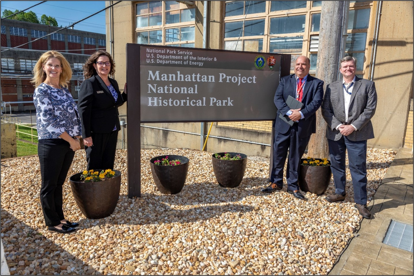 From left to right are DOE Program Manager Mary Helen Hitson; Manhattan Project National Historical Park Superintendent Kris Kirby; DOE Office of Legacy Management Deputy Director Peter O’Konski; and Consolidated Nuclear Security Chief Operating Officer Bill Tindal. 