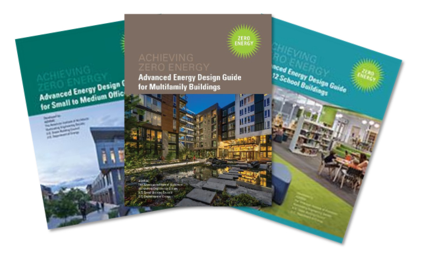 Covers of the three Advanced Energy Design Guides.