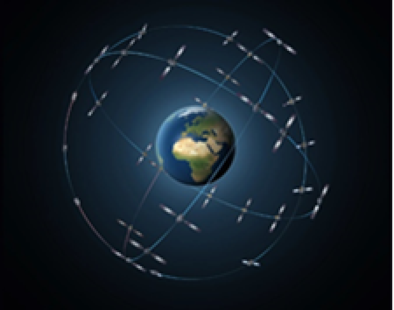 An image of the globe with satellite orbit lines gridded around it
