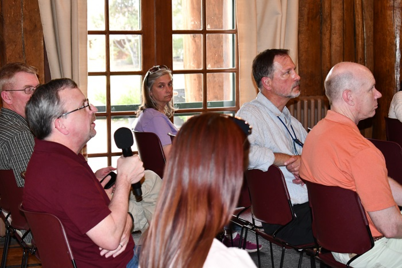 A Los Alamos community member speaks during the June 16 Environmental Management Cleanup Forum at Fuller Lodge in Los Alamos.