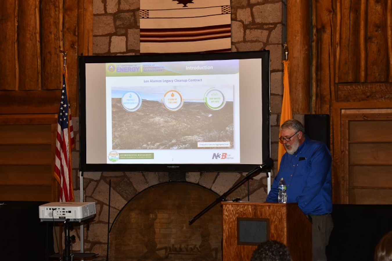 Troy Thomson, environmental remediation program manager at Newport News Nuclear BWXT-Los Alamos, presents an overview of EM’s cleanup of soil and debris from legacy operations at Los Alamos National Laboratory during the Environmental Management Cleanup Forum. 