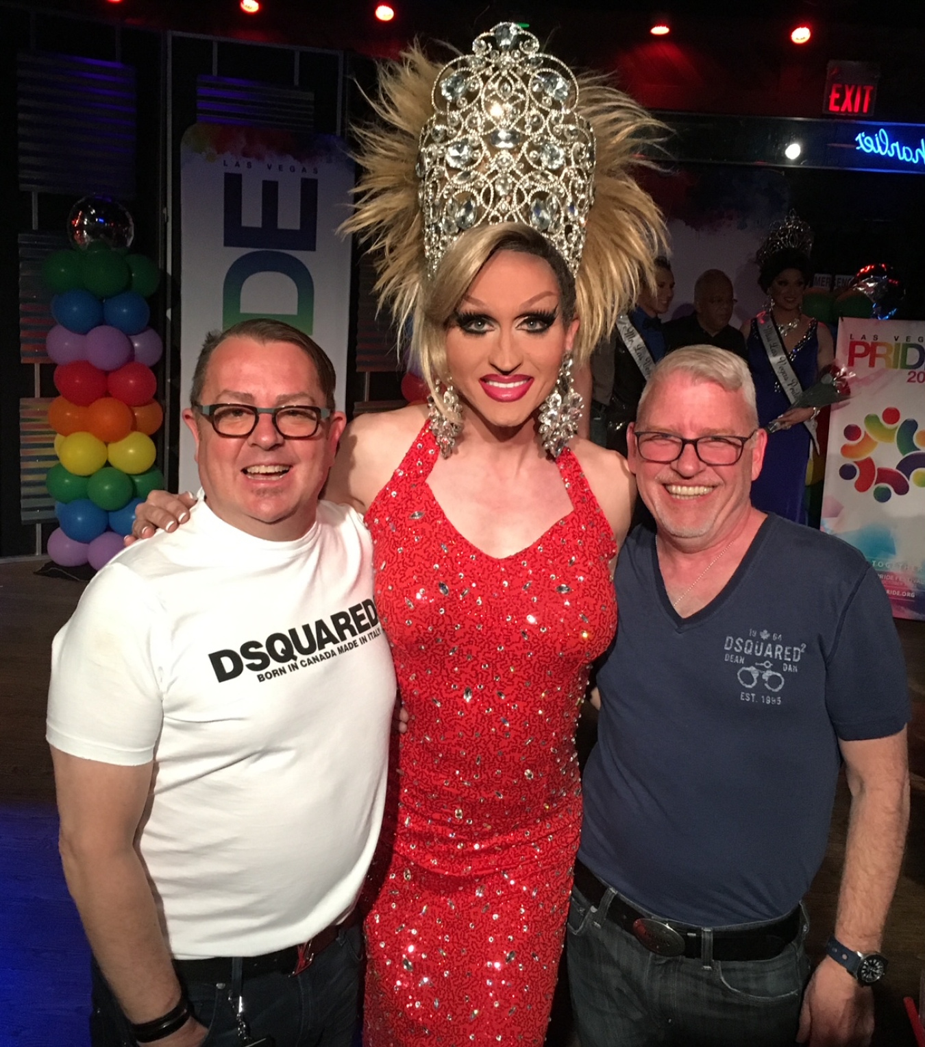 Paul and his husband with drag queen Kenneth Blake.