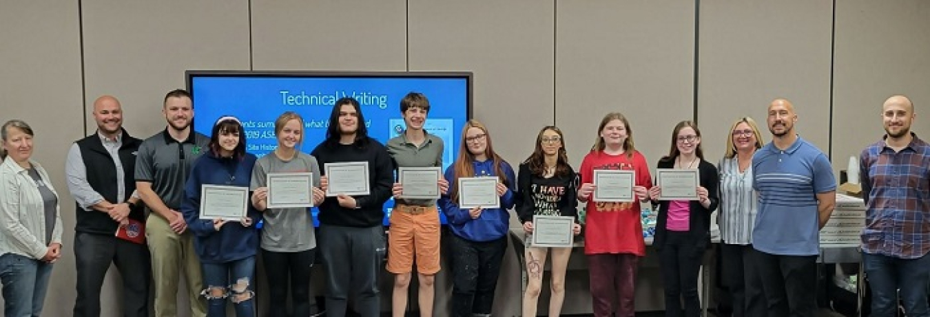 Representatives from EM, Fluor-BWXT Portsmouth and Ohio University congratulated students from Ohio's Western High School who participated in an EM Annual Site Environmental Report Summary project, during a school visit last month.