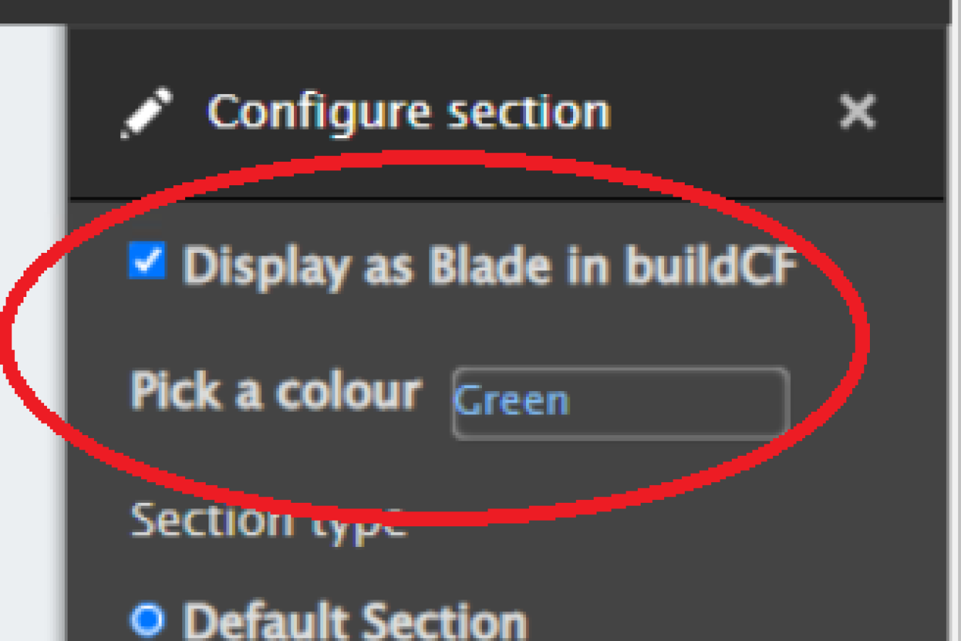 Screenshot of the checkbox field that allows cms users to add homepage blades