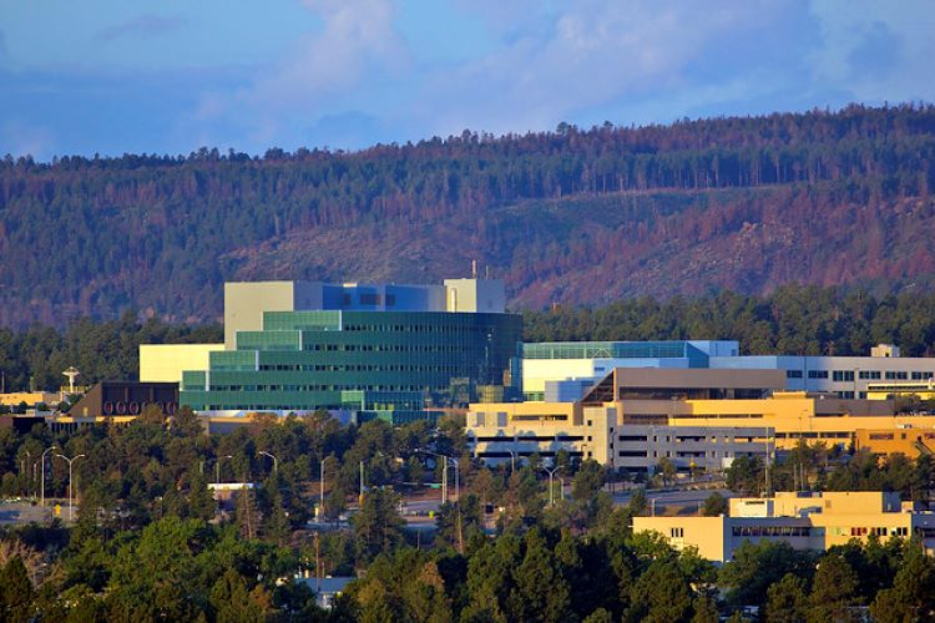 Building and landscape at the Los Alamos National Laboratory campus