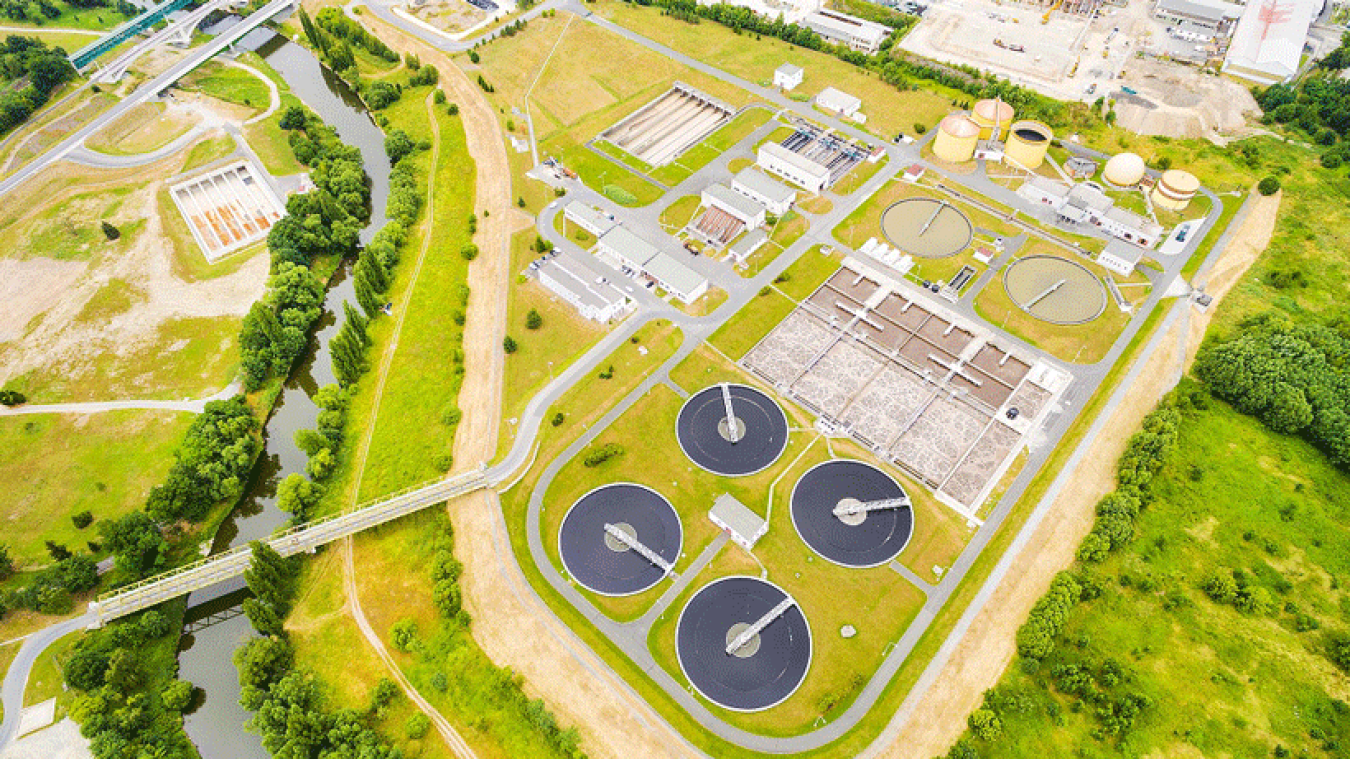 Aerial view of a wastewater plant.