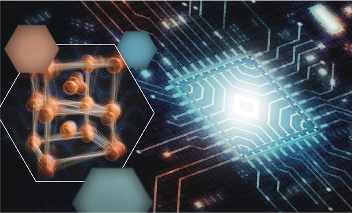 A new method captured the ultrafast atomic motions inside the tiny switches that control the flow of current in electronic circuits based on vanadium dioxide, whose crystal structure is shown on the left.