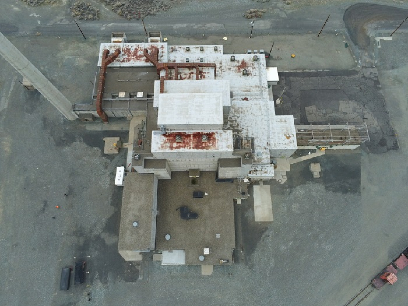 This aerial view of B Reactor is one of several photos and videos shot by a drone during a recent test flight to inspect the structure’s roof.
