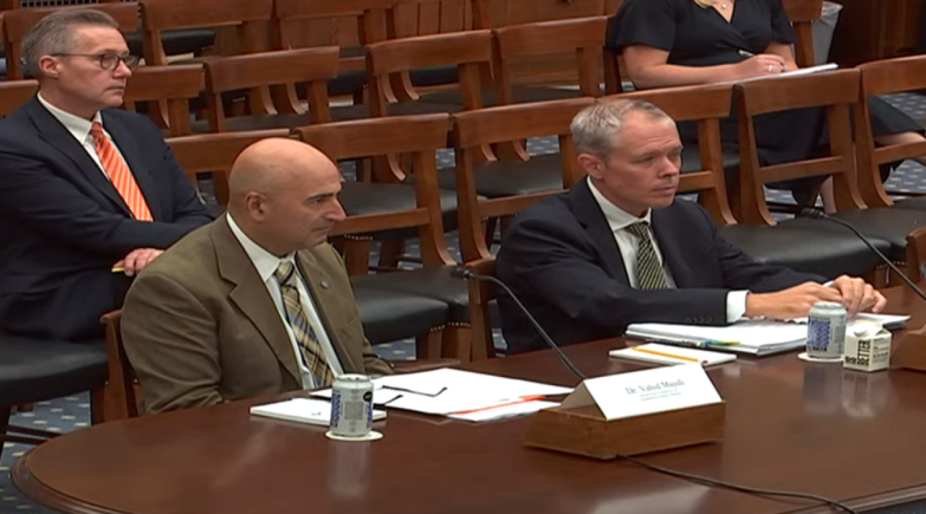 EM Senior Advisor William “Ike” White, right, and Savannah River National Laboratory Director Vahid Majidi testify before the House Committee on Science, Space and Technology’s energy subcommittee.