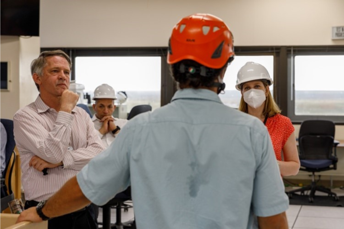 The visitors toured Sandia National Laboratories’ National Solar Thermal Test Facility (NSTTF). The NSTTF provides experimental engineering data for the design, construction, and operation of unique components and systems in proposed solar thermal electrical plants planned for large-scale power generation.