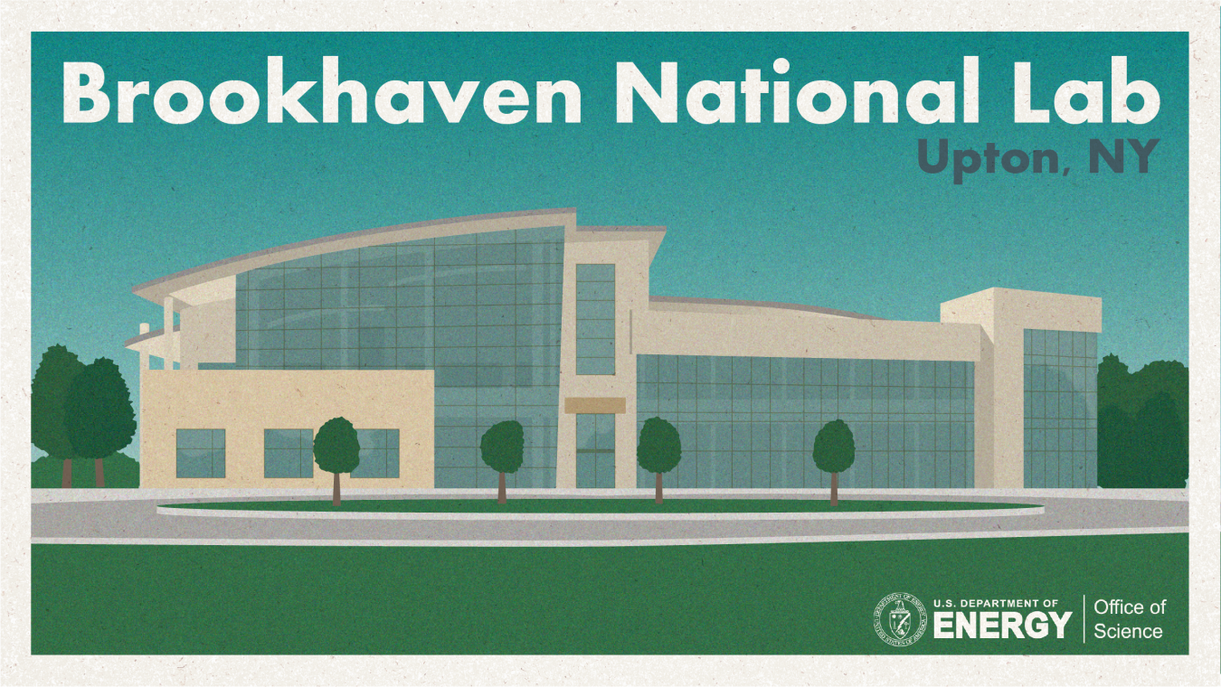 A postcard with an image of Brookhaven National Laboratory