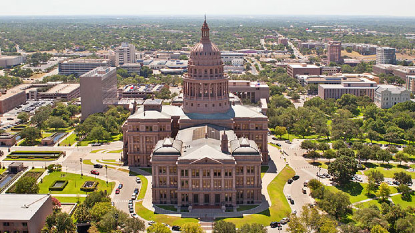 Aerial view of a capitol building.