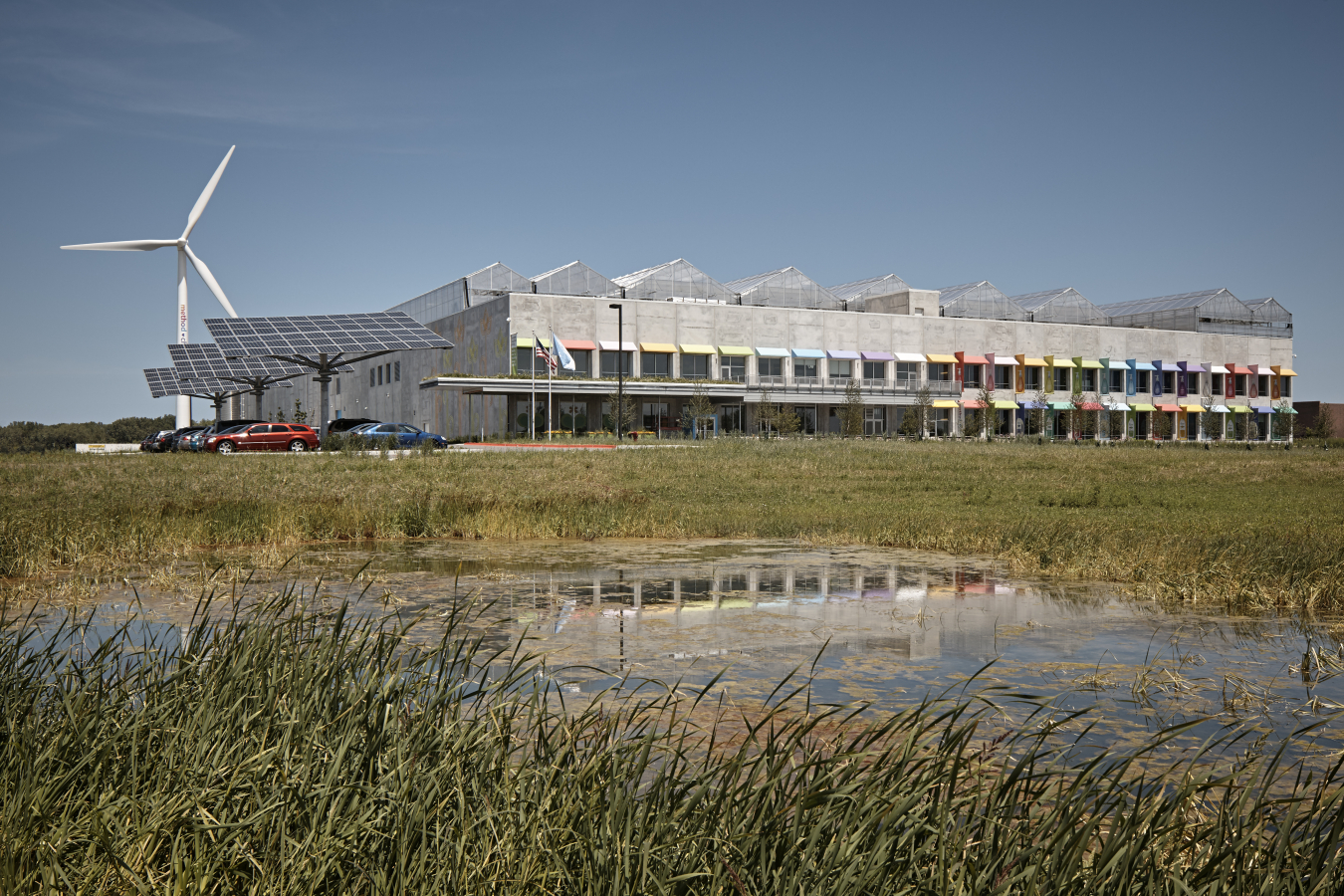 Chicago-based Method building and a wind turbine.