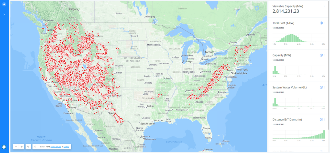 Spatial distribution of potential PSH sites in the contiguous United States