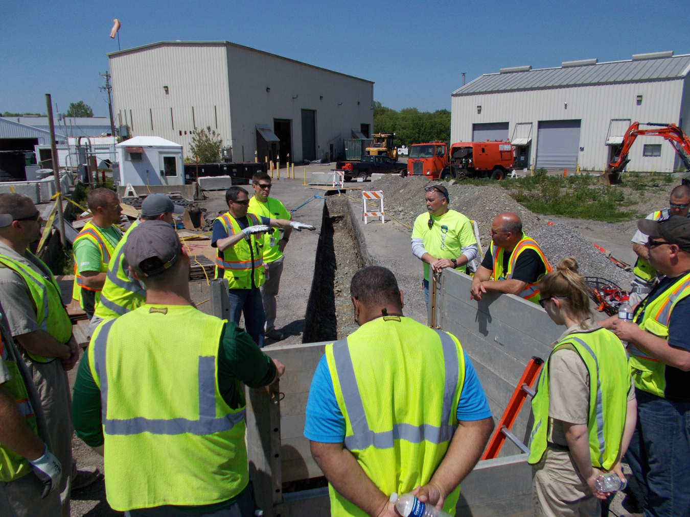 The Confined Space Rescue Team at the West Valley Demonstration Project (WVDP) conducts confined space training for employees using an onsite excavation work zone. 