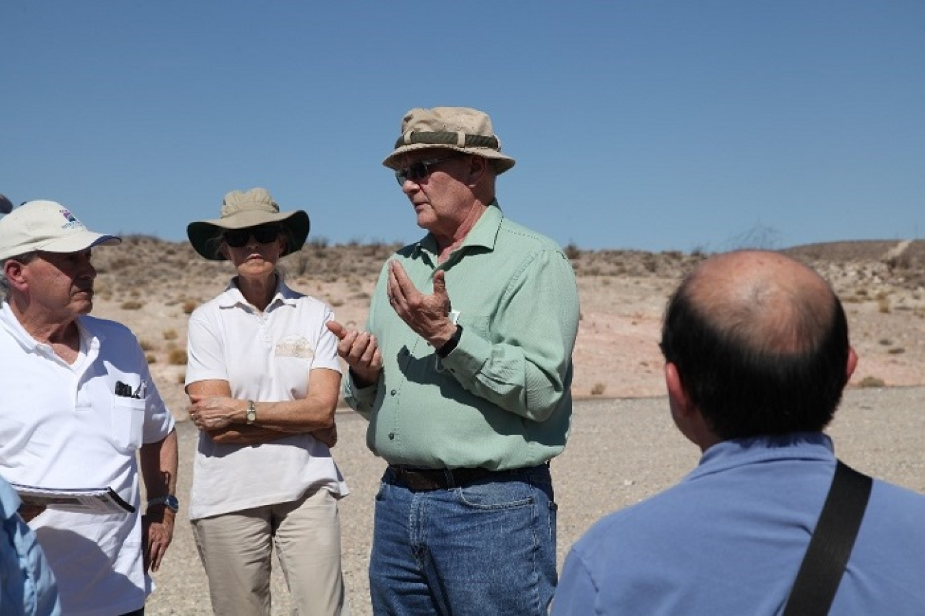 Underground Test Area Project Manager Ken Rehfeldt addresses the group of peer reviewers at Oasis Valley at the Nevada National Security Site.