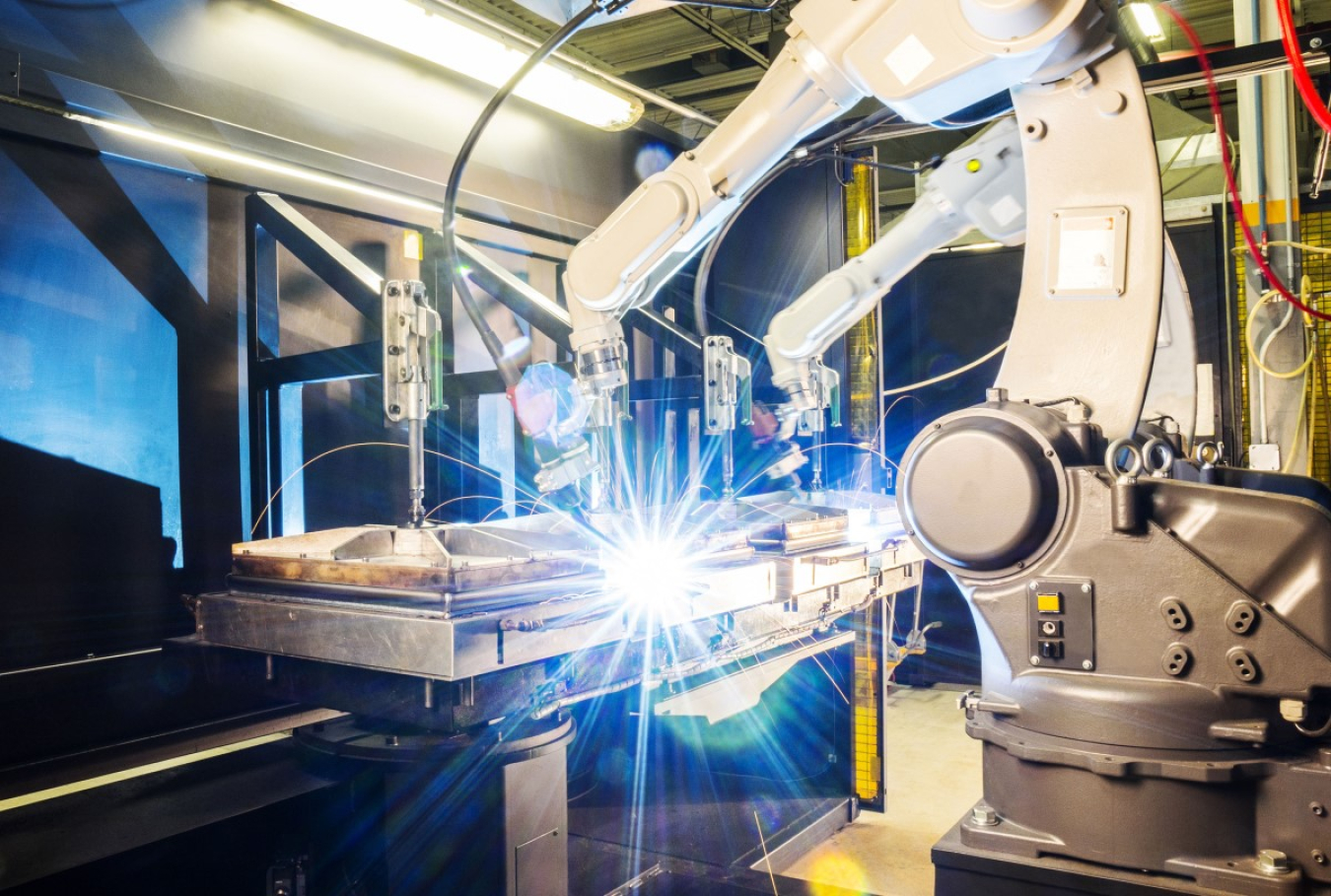 A robotic welding arm at work