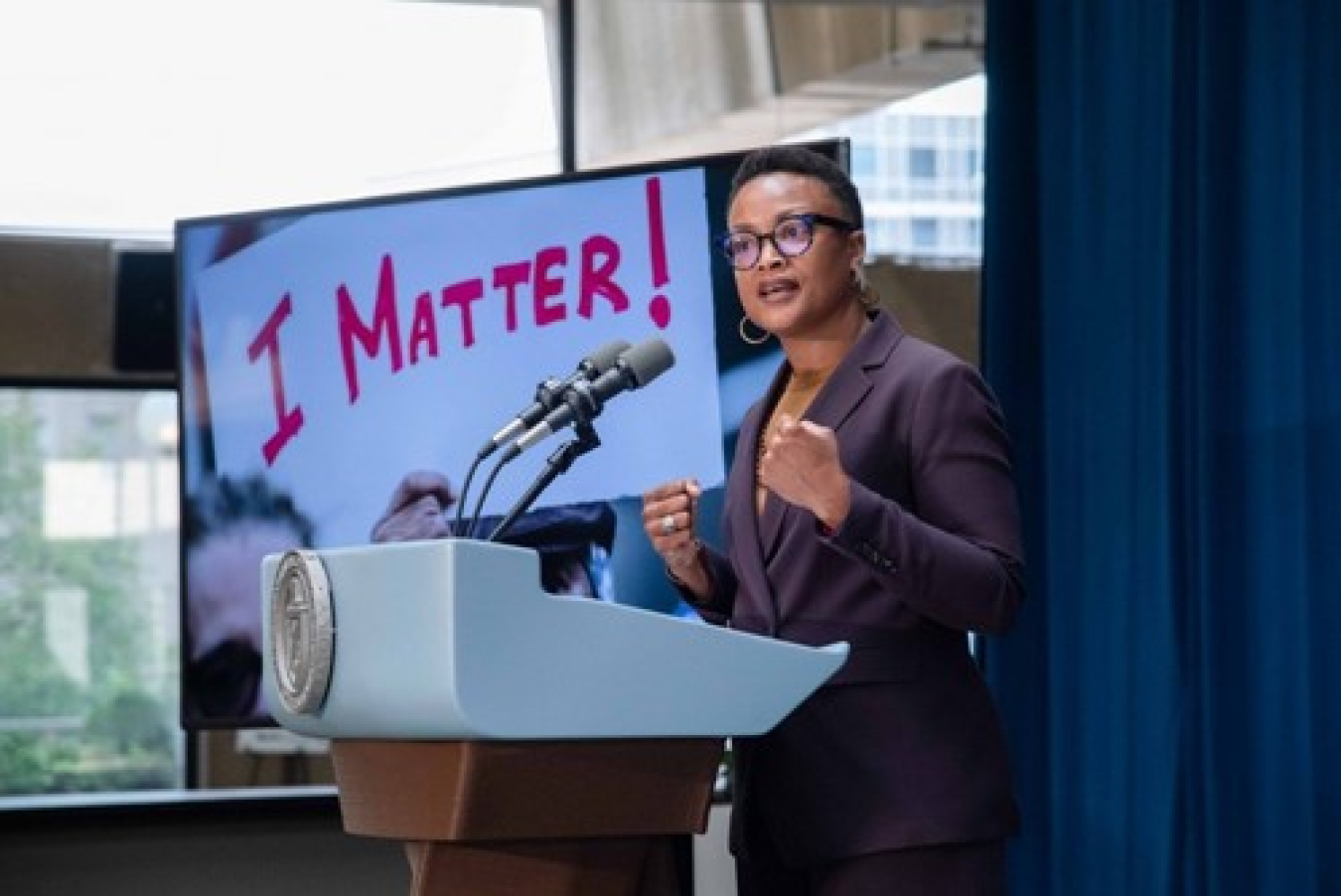 Director of the Office of Economic Impact and Diversity and Secretarial Advisor on Equity, Shalanda Baker, explains the purpose of DOE’s Justice Week.