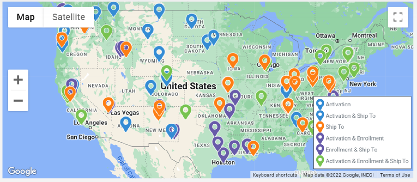 Screenshot of the DOE USAccess map