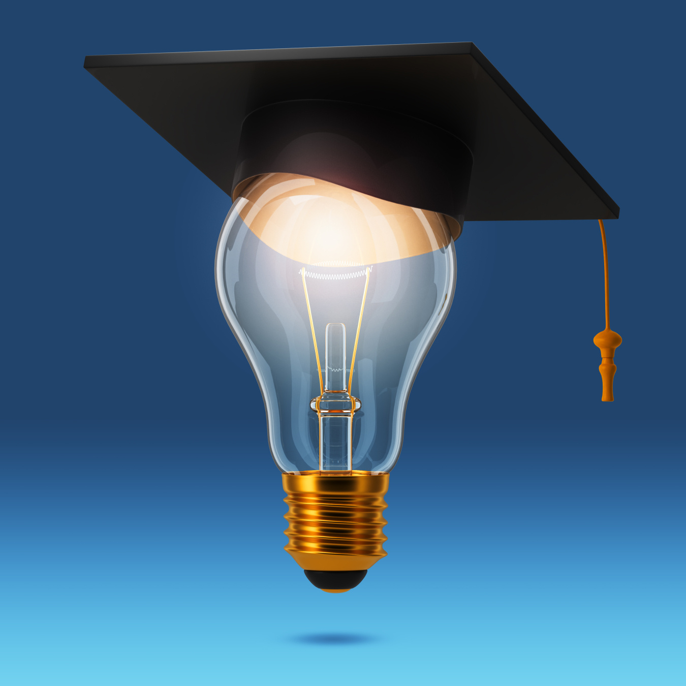 A lightbulb with a graduation cap on top of it.