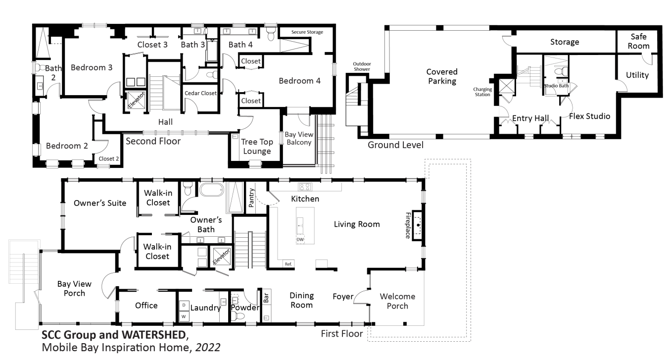 Floorplans for Mobile Bay Inspiration Home by SCC Group and WATERSHED.