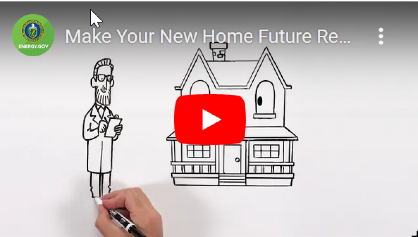 Screen grab for the ZERH video for "Live Future Ready!" with a line drawing of a man standing near a house.