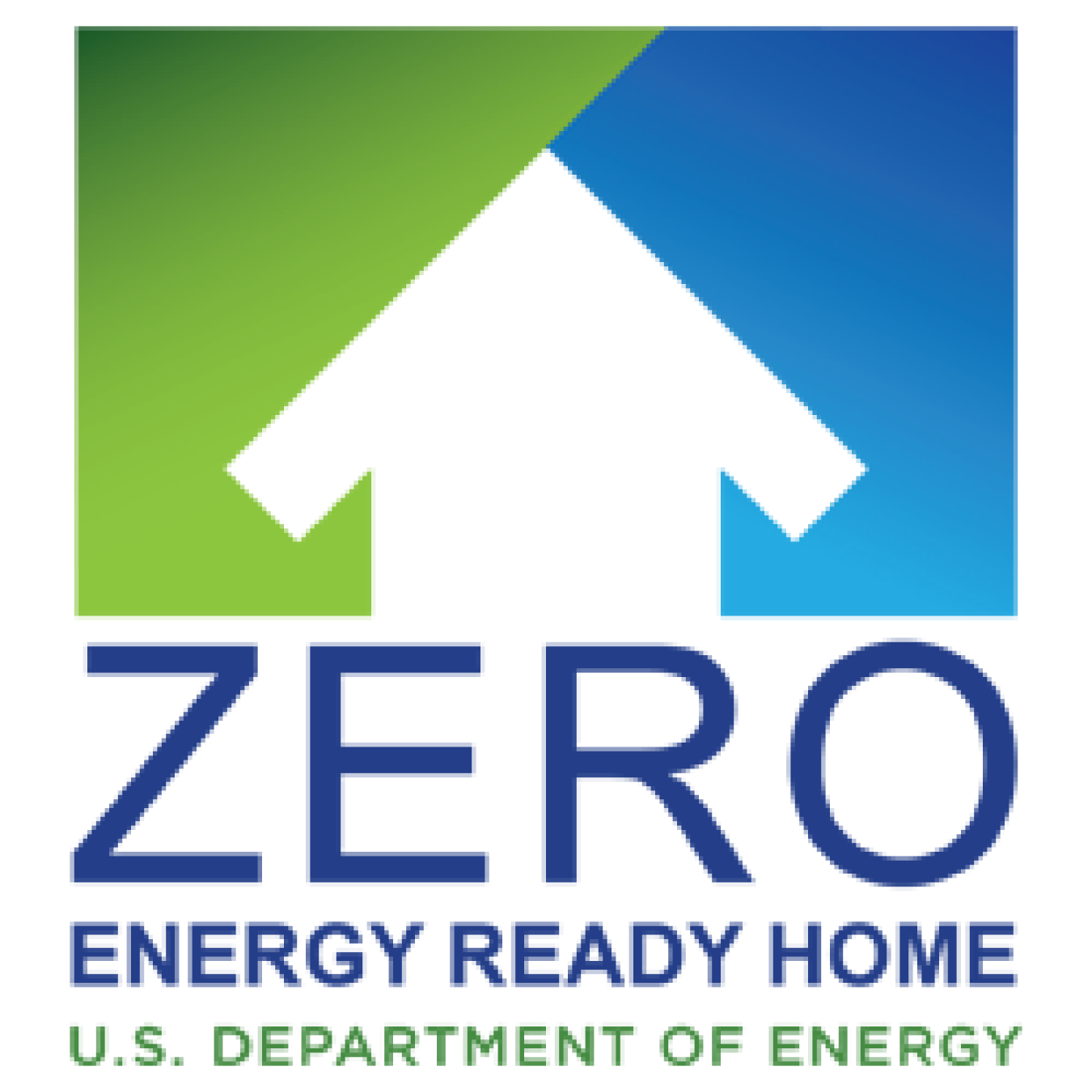 Zero Energy Ready Home logo, with the program name, arrow icon, and "U.S. Department of Energy" below it.