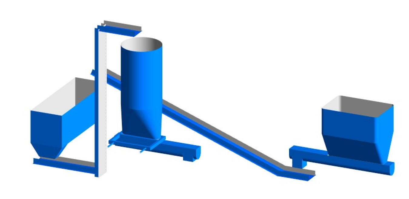 Detailed design for processing and moving 4000 pounds of pistachio shells to gasifiers every hour.
