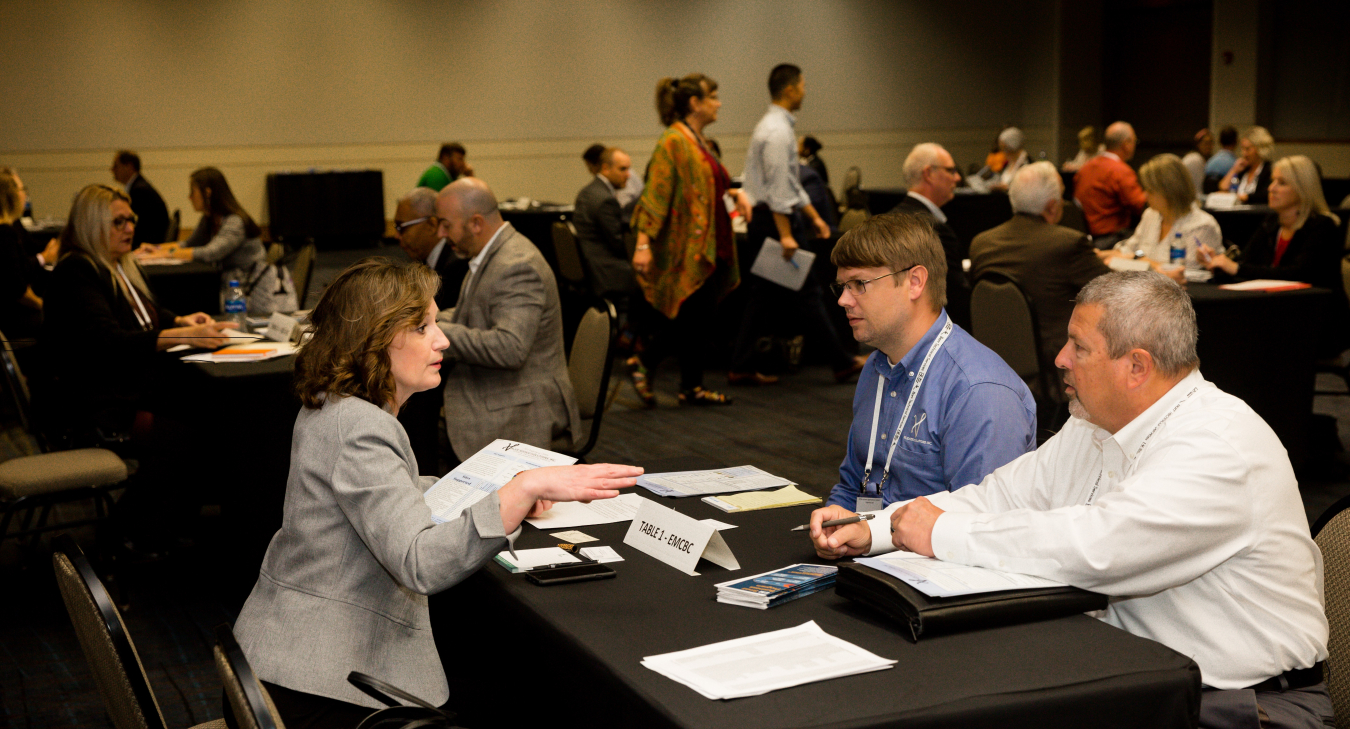 EM Small Business Program Manager Anne Marie Bird discusses prime contracting and subcontracting opportunities with small business representatives during a “matchmaking” event at the recent Environmental Business Association 2022 Business Opportunities & Technical Conference in Knoxville, Tennessee.