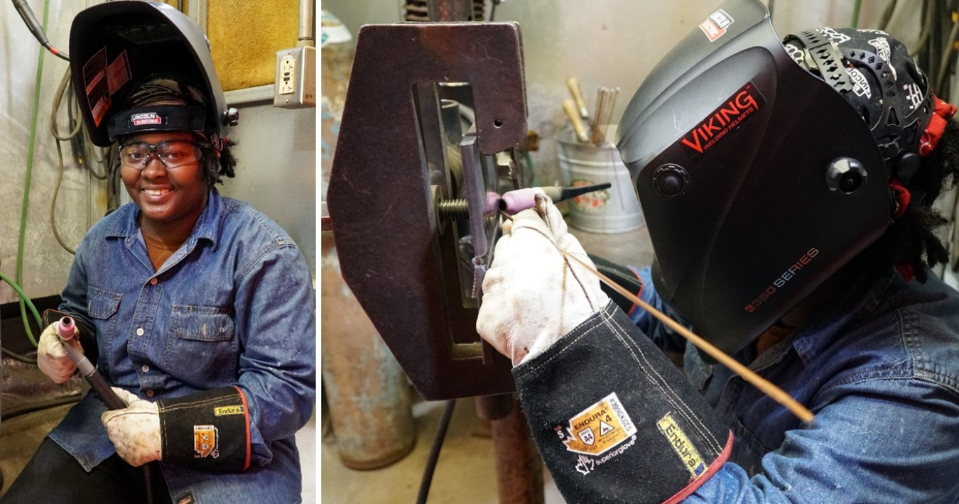 Recent Denmark Technical College graduate Tyjhanera Brown is a welding intern for the Savannah River Mission Completion’s weld shop in H Tank Farm at the Savannah River Site.