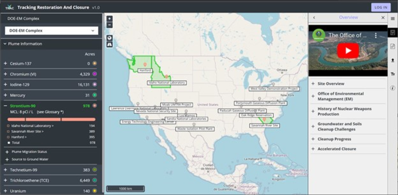 A view inside EM’s new web-based mapping tool called TRAC, or Tracking Restoration And Closure.