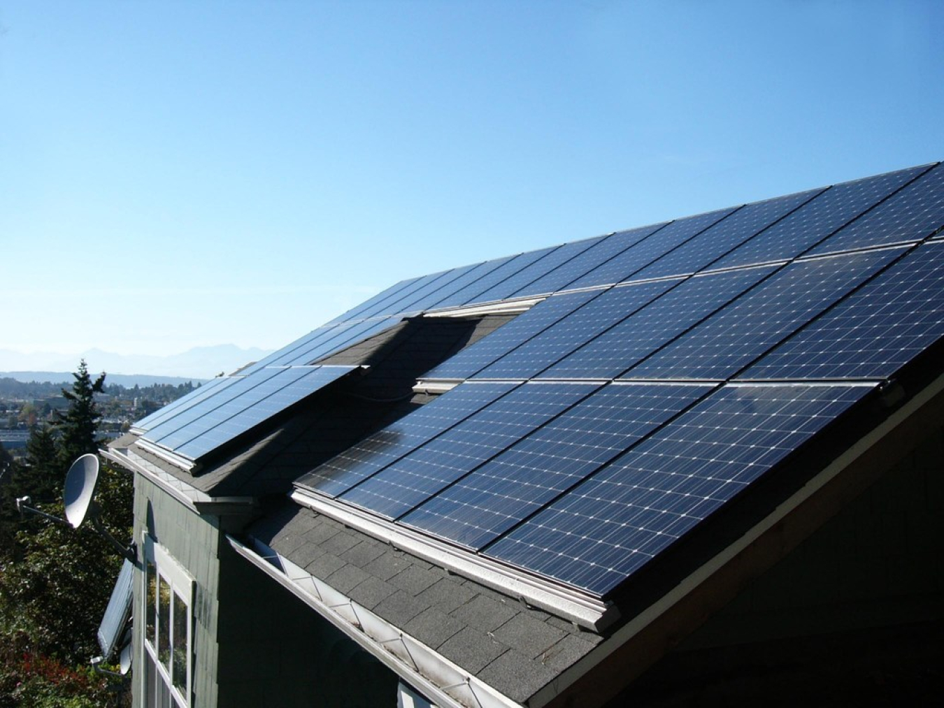 Single family house with solar panels on the roof