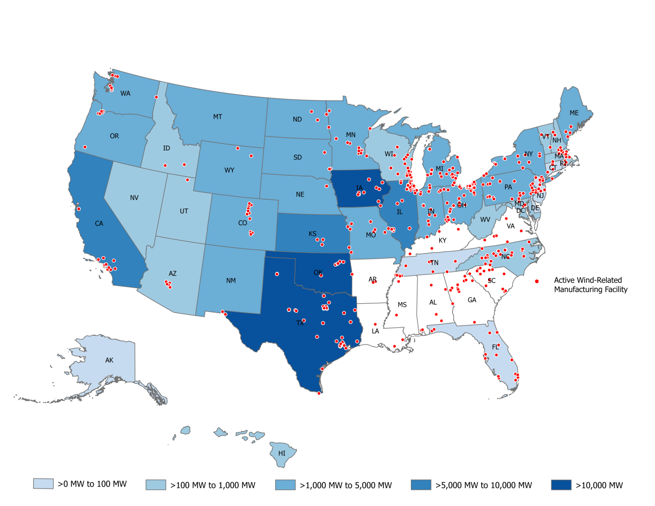 Map of the United States showing wind resource characterization. 