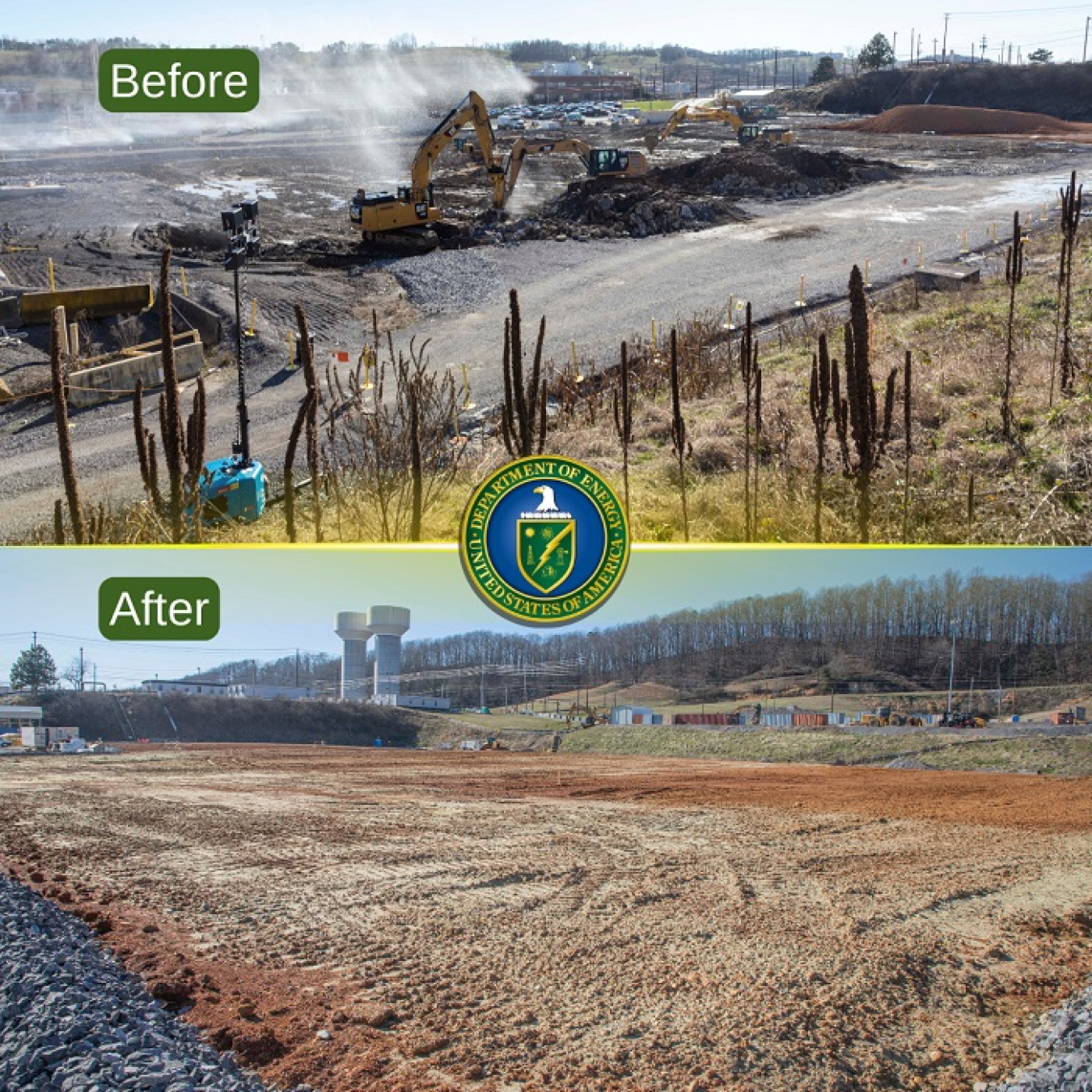 Oak Ridge workers spent much of this year tearing up and removing building slabs left behind from the Biology Complex demolition, as shown at top.