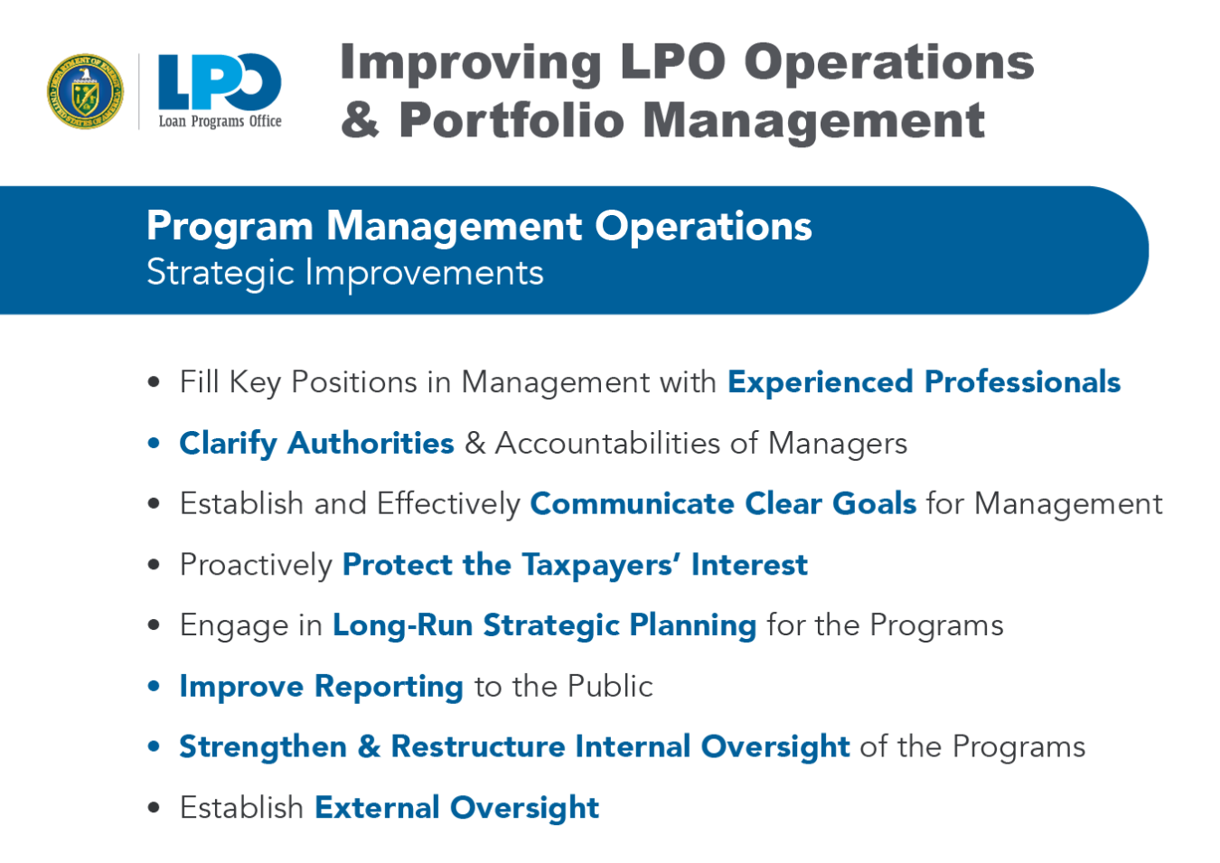 List of how LPO is improving operation and portfolio management