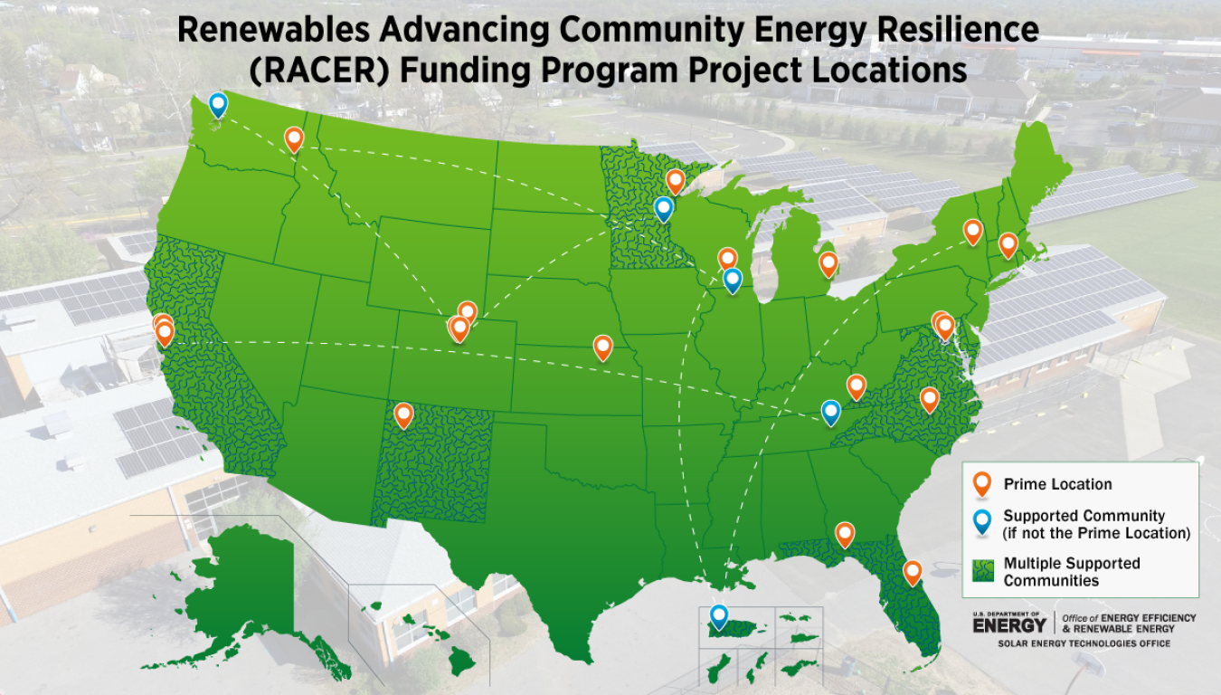 map shows locations of prime awardees and locations where projects will take place.