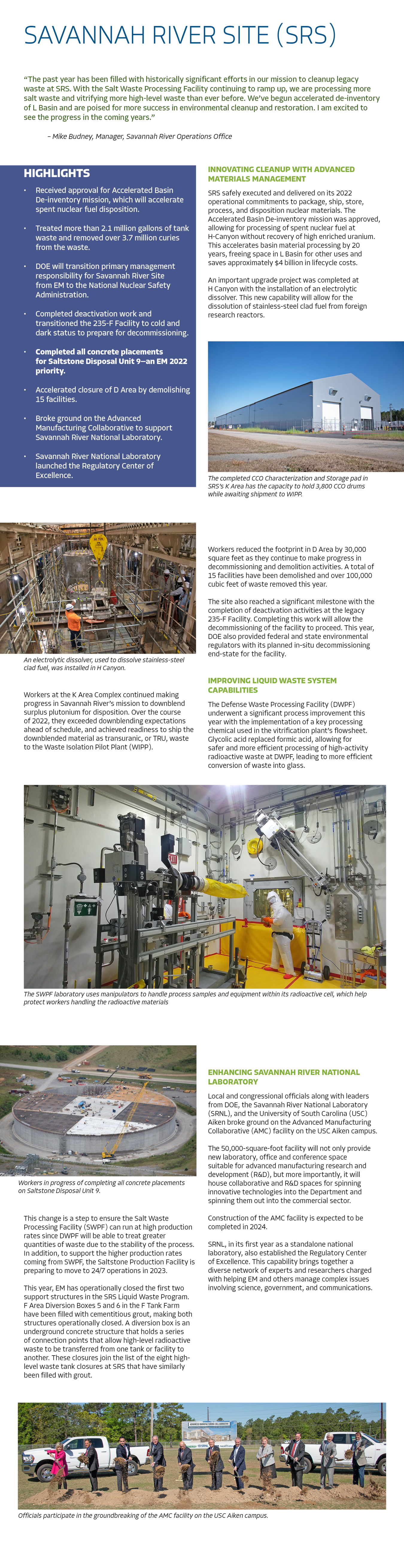 Savannah River Site 2022 Year in Review report