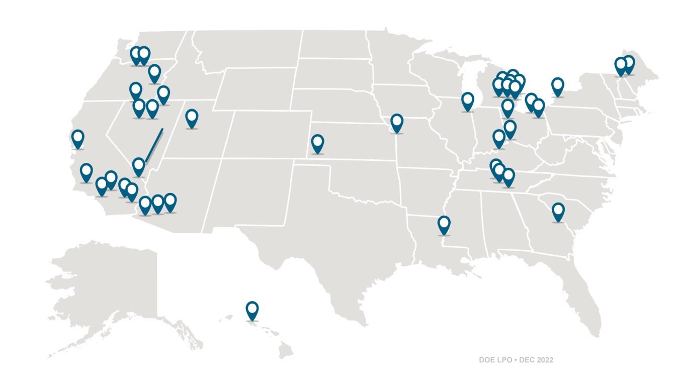 U.S. map with pins on LPO project locations