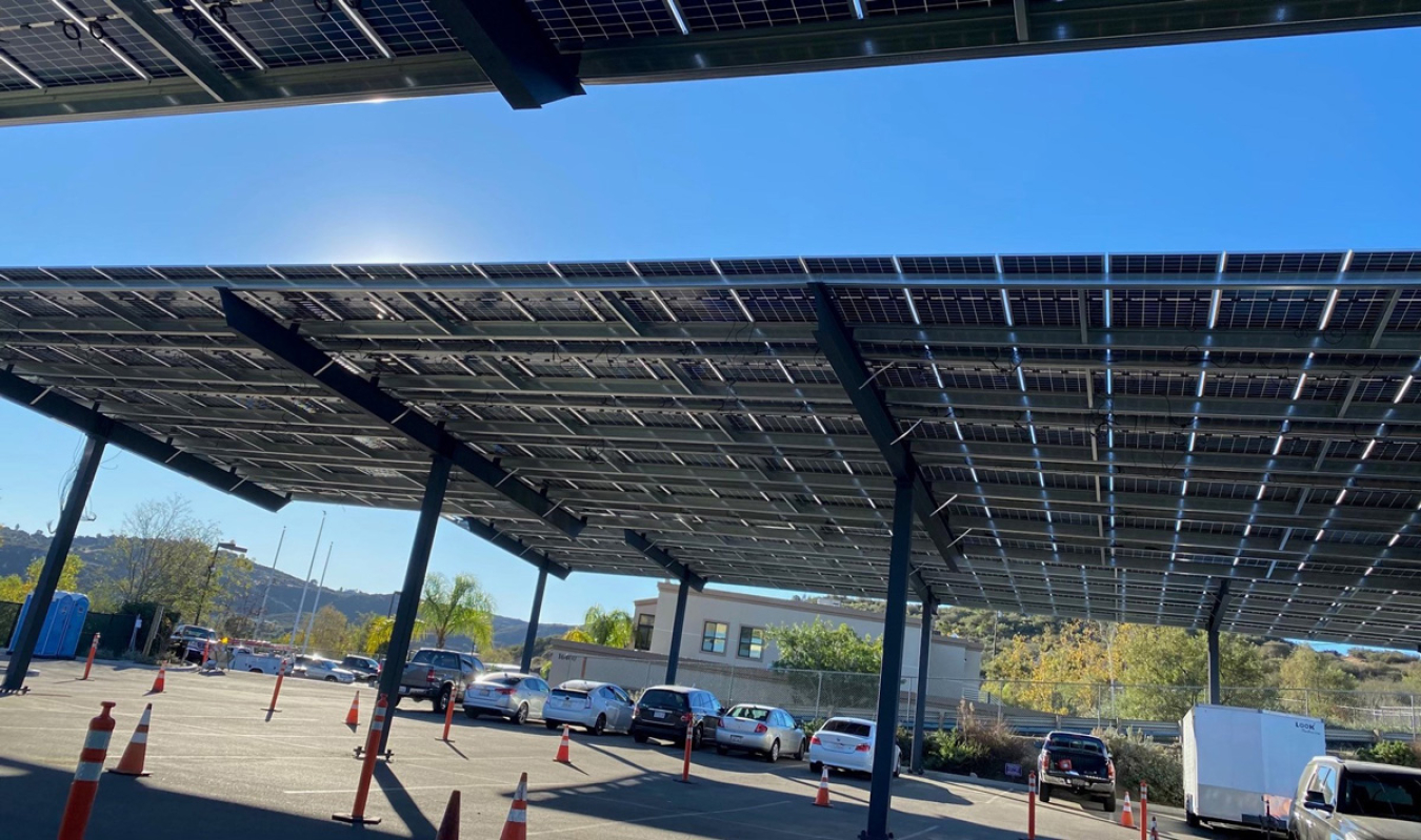 Solar canopy over parking spots.